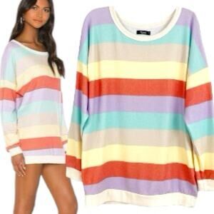 Michael Lauren Kyton Drop shoulder Sweatshirt Dress in Rainbow Stripe Size XS
